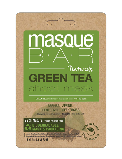 Masquebar Naturals Green Tea Sheet Mask Kasvonaamio Ihonhoito Nude Masque B.A.R