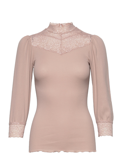 Organic T-Shirt W/ Lace T-shirts & Tops Long-sleeved Beige Rosemunde