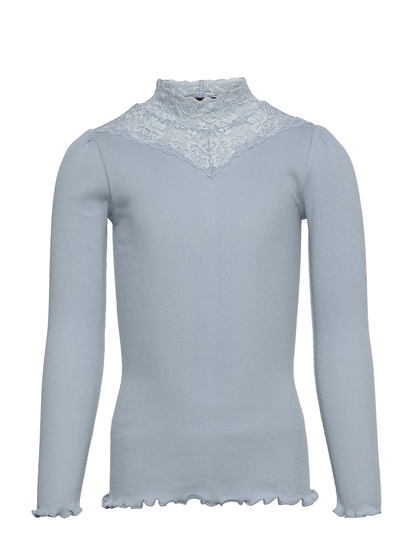 Organic T-Shirt Ls W/ Lace T-shirts Long-sleeved T-shirts Sininen Rosemunde Kids