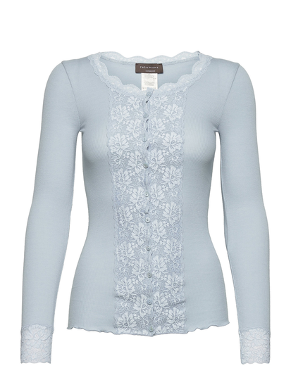 Organic Cardigan Ls W/Lace Neuletakki Sininen Rosemunde