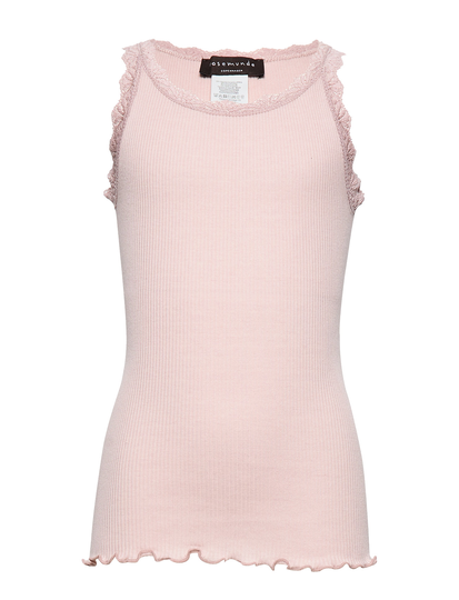 Silk Top Regular W/ Lace T-shirts Sleeveless Vaaleanpunainen Rosemunde Kids