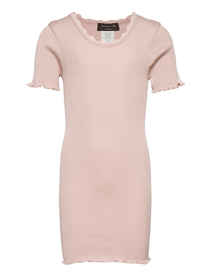 Silk T-Shirt Regular Ss W/ Lace T-shirts Short-sleeved Vaaleanpunainen Rosemunde Kids