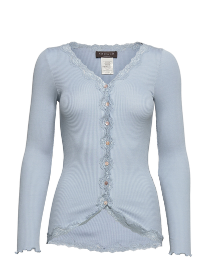 Silk Cardigan W/ Lace Neuletakki Sininen Rosemunde