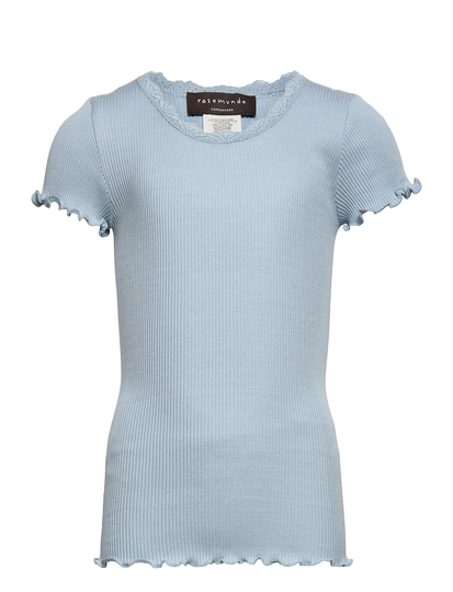 Silk T-Shirt Regular Ss W/ Lace T-shirts Short-sleeved Sininen Rosemunde Kids
