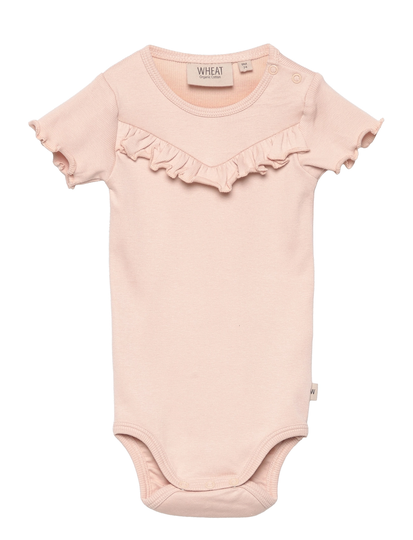 Rib Body Ruffle Ss Bodies Short-sleeved Vaaleanpunainen Wheat