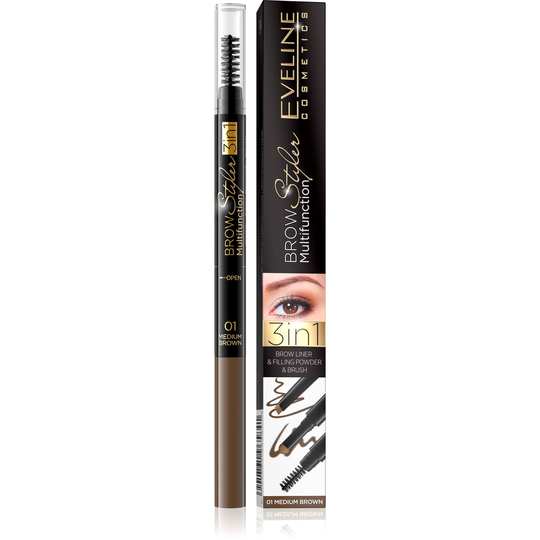 Eveline Cosmetics Brow Styler 3in1 Multifunction 01 Medium Brown