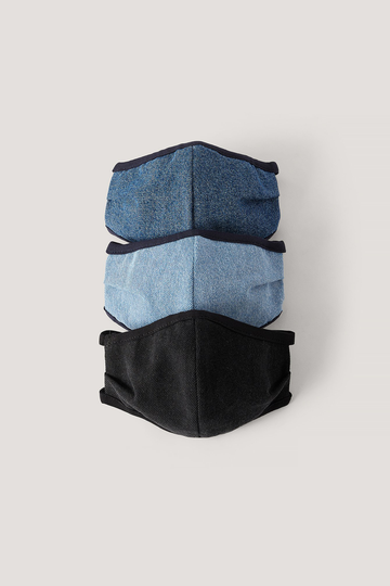 NA-KD Accessories Denim-Kasvonaamiot 3-Pakkaus - Multicolor