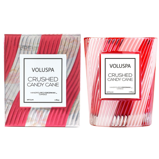 Voluspa Crushed Candy Cane Textured Glass Candle Candle 40 h
