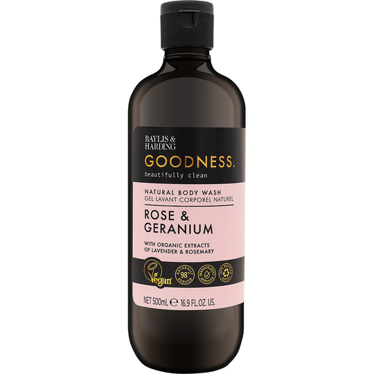 Goodness Rose & Geranium Body Wash, 500 ml Baylis & Harding Suihku- ja kylpytuotteet