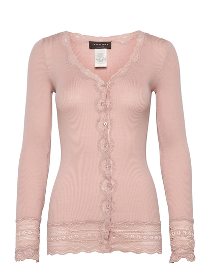Silk Cardigan Ls W/Wide Lace Neuletakki Vaaleanpunainen Rosemunde