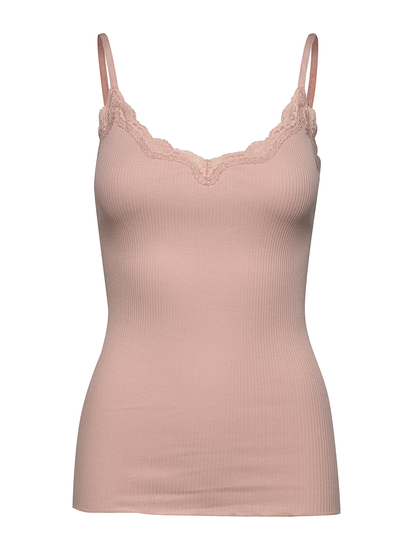 Organic Strap Top W/Lace T-shirts & Tops Sleeveless Vaaleanpunainen Rosemunde