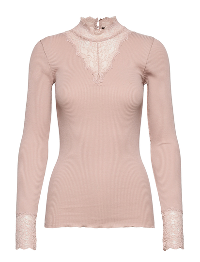 Organic T-Shirt Turtleneck W/Lace T-shirts & Tops Long-sleeved Vaaleanpunainen Rosemunde