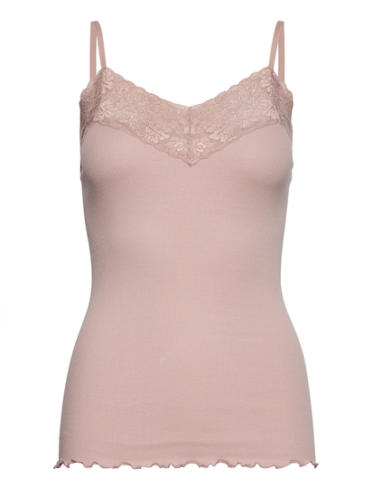 Organic Strap Top W/ Lace T-shirts & Tops Sleeveless Vaaleanpunainen Rosemunde