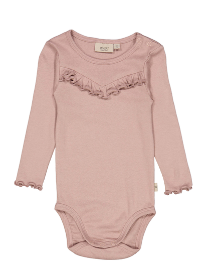 Body Rib Ruffle Ls Bodies Long-sleeved Vaaleanpunainen Wheat