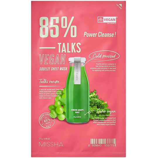 Talks Vegan Squeeze Sheet Mask [Power Cleanse], 27 g MISSHA Kasvonaamiot