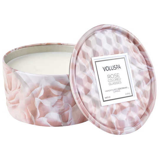 Voluspa Rose Colored Glasses Roses Embossed Tin