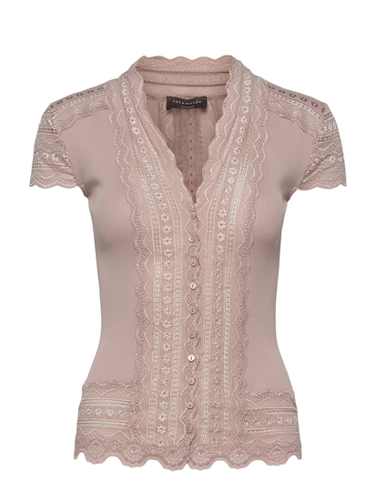 Silk Cardigan Regular Ss W/Wide Lac Neuletakki Vaaleanpunainen Rosemunde