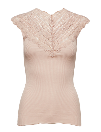 Silk Top W/ Lace T-shirts & Tops Short-sleeved Vaaleanpunainen Rosemunde