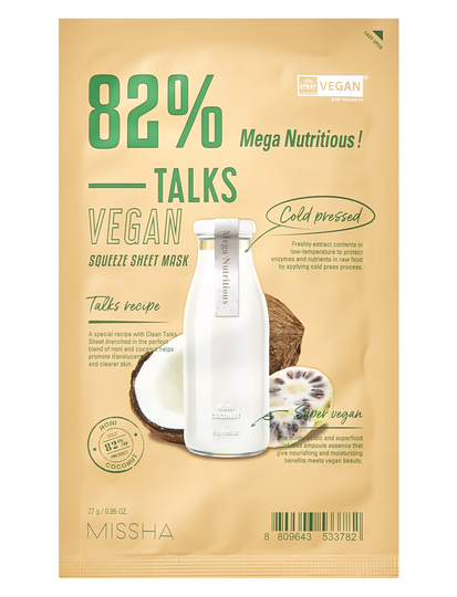 Missha Talks Vegan Squeeze Sheet Mask Beauty WOMEN Skin Care Face Face Masks Sheet Mask Nude Missha