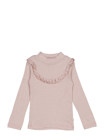 T-Shirt Wool Ruffle Ls Outerwear T-shirts Base Layer Tops Vaaleanpunainen Wheat