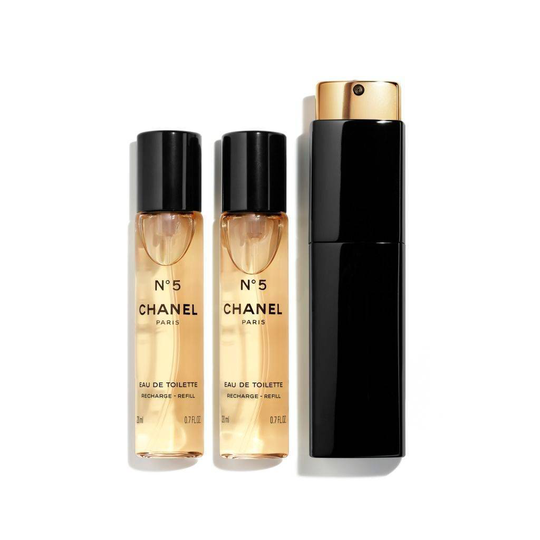 Chanel No 5 Twist and Spray - käsilaukkusumutin lahjapakkaus 2 x EDT-sumutin 20 ml + 1 x EDT-sumute 20 ml