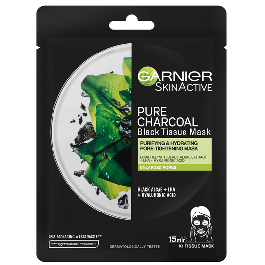 Skin Active Pure Charcoal Black Tissue Mask, Garnier Kangasnaamiot