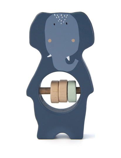 Wooden Rattle - Mrs. Elephant Toys Baby Toys Educational Toys Activity Toys Sininen Trixie Baby