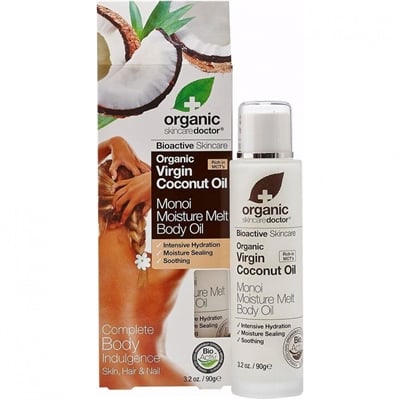 Dr. Organic, Neitsytkookosöljy Monoi Moisture Melt vartaloöljy, 90 g.