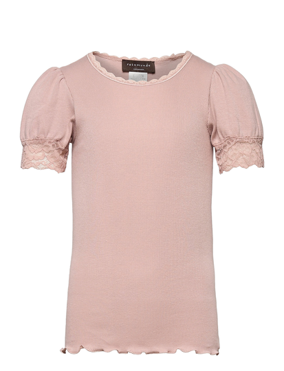 Organic T-Shirt Regular Ss W/ Lace T-shirts Short-sleeved Vaaleanpunainen Rosemunde Kids