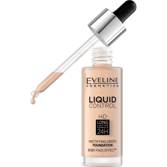 Eveline Cosmetics Liquid Control Foundation With Dropper 001 Porc