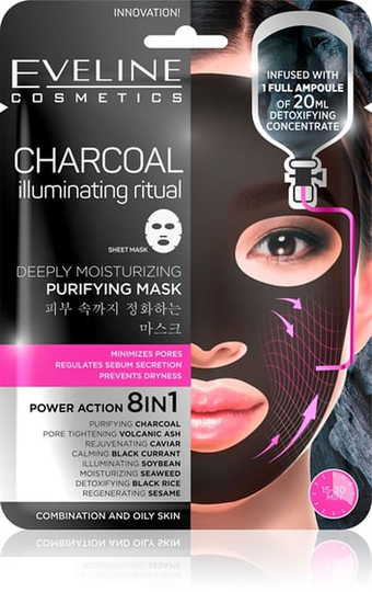 Eveline Charcoal Deeply Moisturizing Face Sheet Mask kasvonaamio
