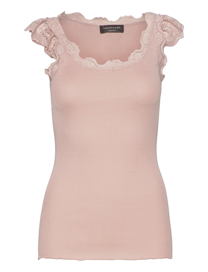 Silk Top Regular W/Wide Lace T-shirts & Tops Sleeveless Vaaleanpunainen Rosemunde