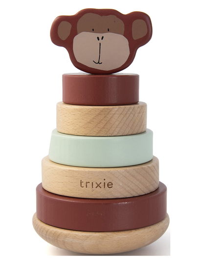 Wooden Stacking Toy - Mr. Monkey Toys Baby Toys Educational Toys Activity Toys Monivärinen/Kuvioitu Trixie Baby