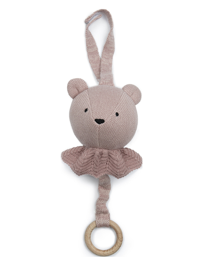 Music Mobile, Bear, Knitted Powder/Soft Rose Toys Baby Toys Musical Plush Toys Vaaleanpunainen Smallstuff