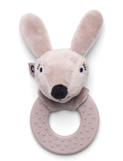 Rattle Rubber Ring, Rabbit, Powder Toys Baby Toys Rattles Vaaleanpunainen Smallstuff