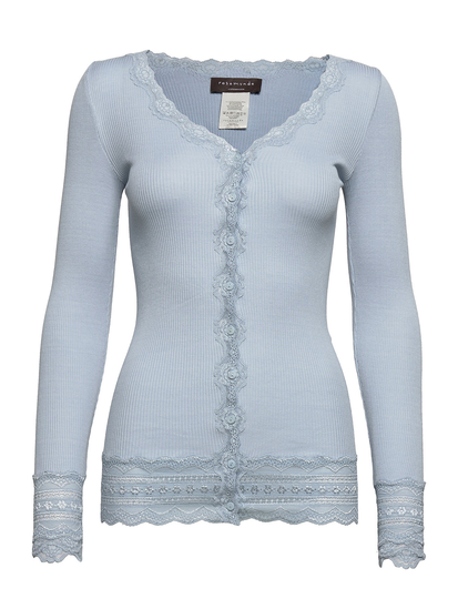 Silk Cardigan Ls W/Wide Lace Neuletakki Sininen Rosemunde