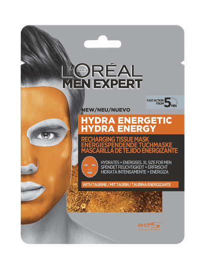 Men Expert Hydra Energetic Recharging Tissue Mask Kasvonaamio Ihonhoito Nude L'Oréal Paris
