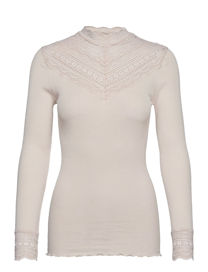 Silk T-Shirt W/ Lace Pitkähihainen Pusero Paita Valkoinen Rosemunde