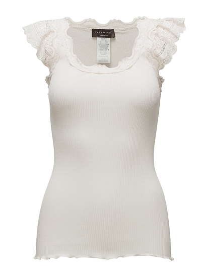 Silk Top Regular W/Wide Lace T-shirts & Tops Sleeveless Kermanvärinen Rosemunde