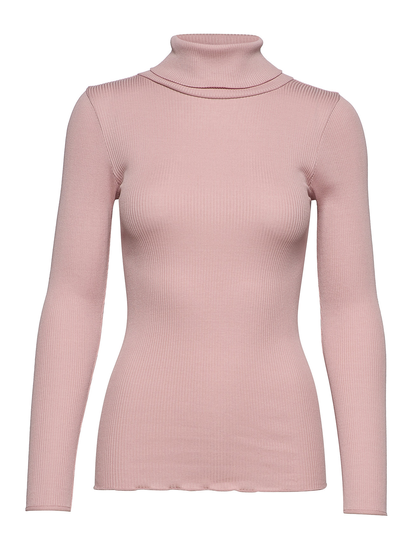 Silk T-Shirt W/ Roller Neck T-shirts & Tops Long-sleeved Vaaleanpunainen Rosemunde