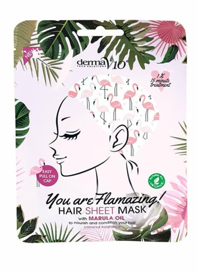 Derma V10 Flamingo Hair Sheet Mask Marula Oil 1Pk