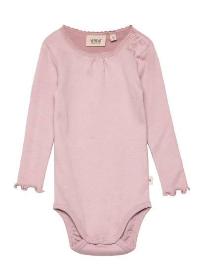 Body Rib Lace Ls Bodies Long-sleeved Vaaleanpunainen Wheat