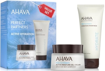 Ahava Perfect Partners Active Hydration Gift Box -lahjapakkaus Geelivoide 50 ml + kosteusvoidenaamio 100 ml