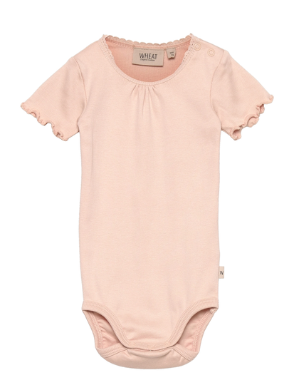 Body Rib Lace Ss Bodies Short-sleeved Vaaleanpunainen Wheat