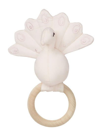 Rattle, Peacock W/ Maple Wood Ring Toys Baby Toys Rattles Kermanvärinen Cam Cam Copenhagen