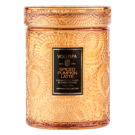 Voluspa Japonica Holiday Miniglass Jar with lid, Spiced Pumpkin L