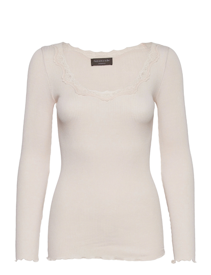 Silk T-Shirt W/ Lace T-shirts & Tops Long-sleeved Kermanvärinen Rosemunde