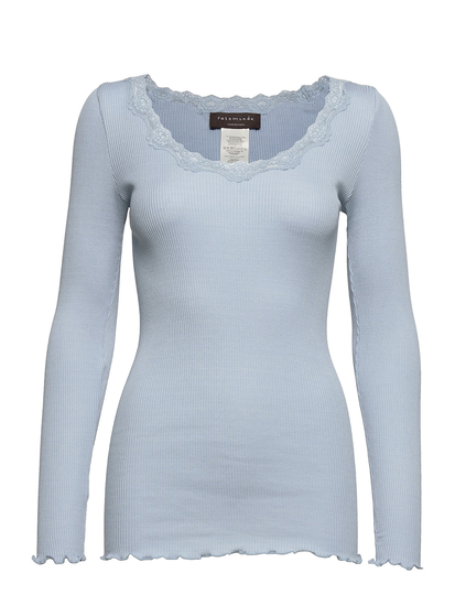 Silk T-Shirt W/ Lace T-shirts & Tops Long-sleeved Sininen Rosemunde