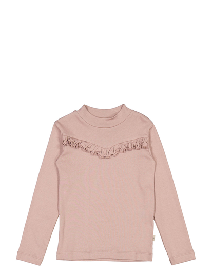T-Shirt Rib Ruffle T-shirts Long-sleeved T-shirts Vaaleanpunainen Wheat