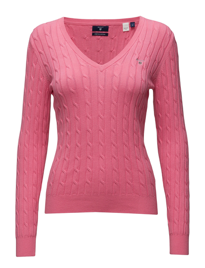 Stretch Cotton Cable V-Neck Villapaita Vaaleanpunainen GANT